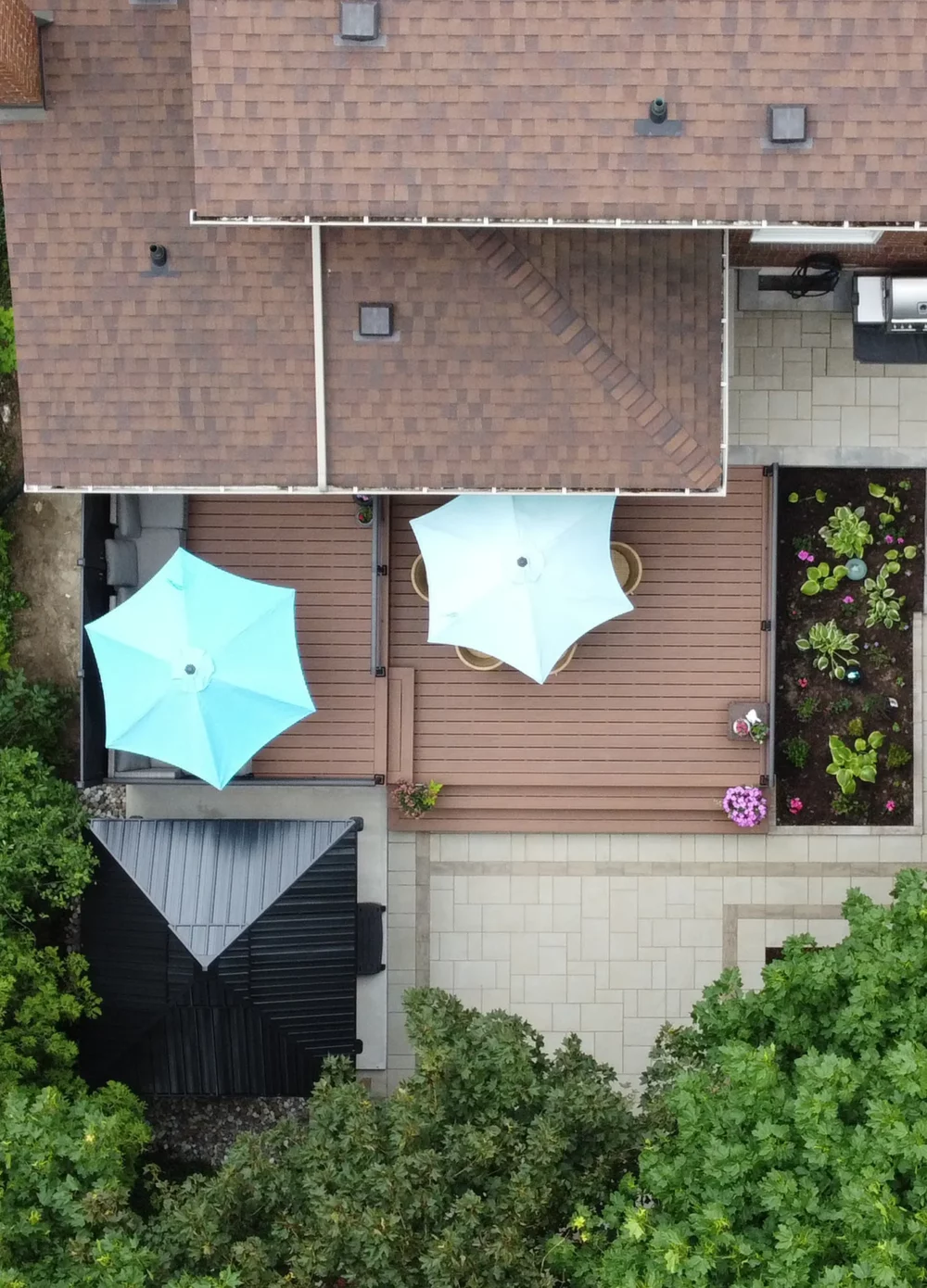 aerial view of backyard with composite deck