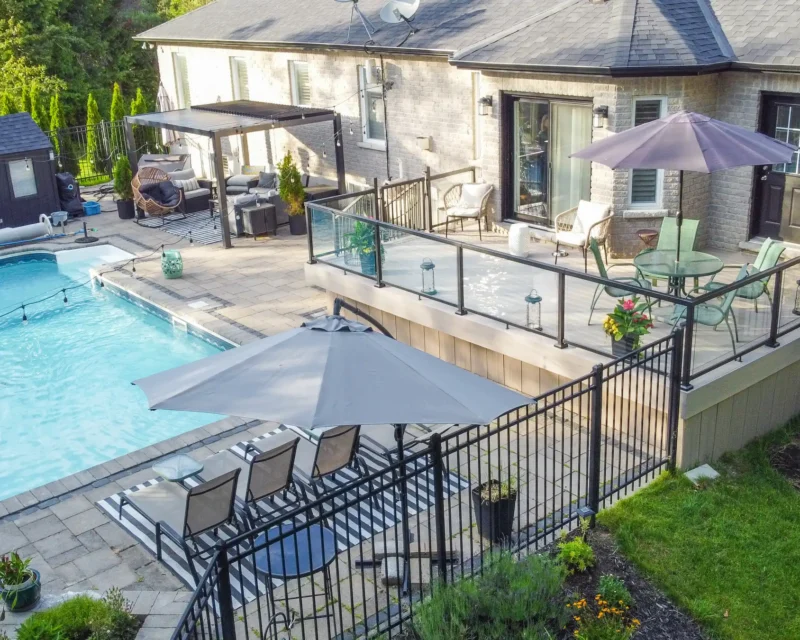 large trex deck and beautiful pool interlocking