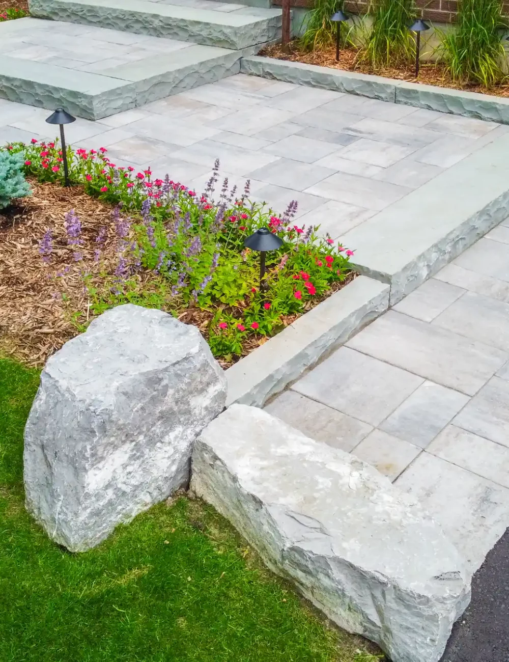 interlocking with stones and flowers