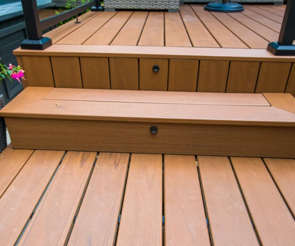 backyard composite deck stairs with lighting