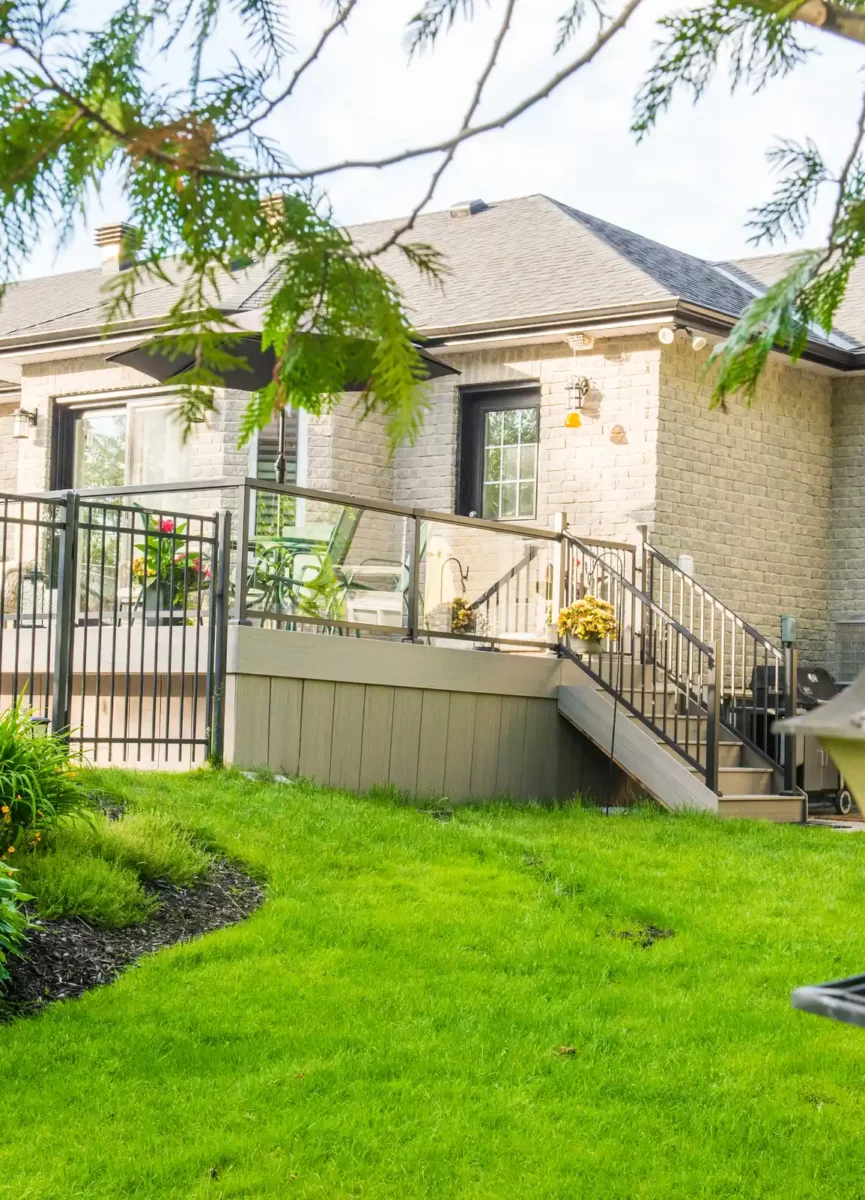 backyard-lawn-deck-stairs-lantern backyard lawn deck stairs