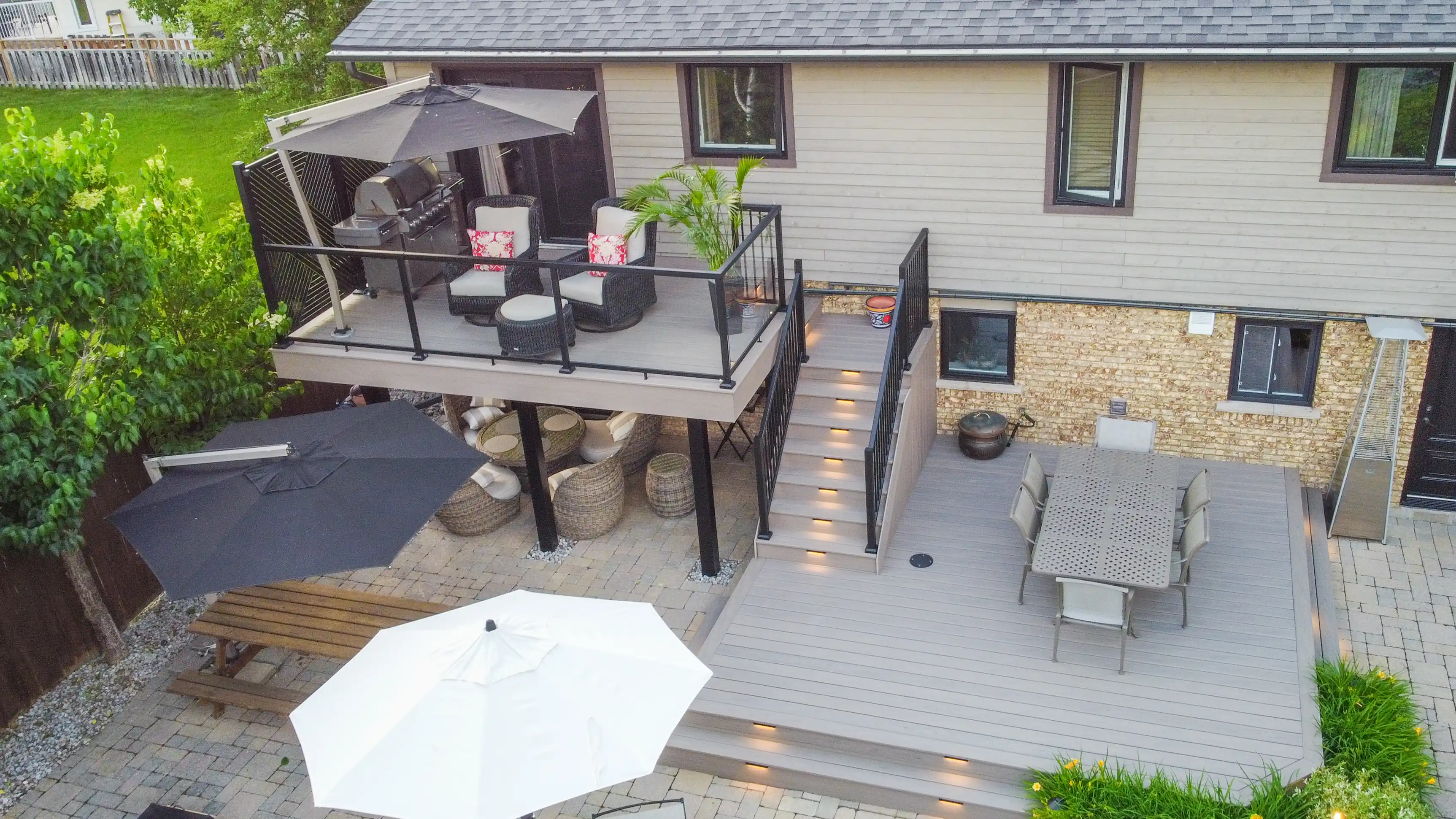 drone view of multi-level deck