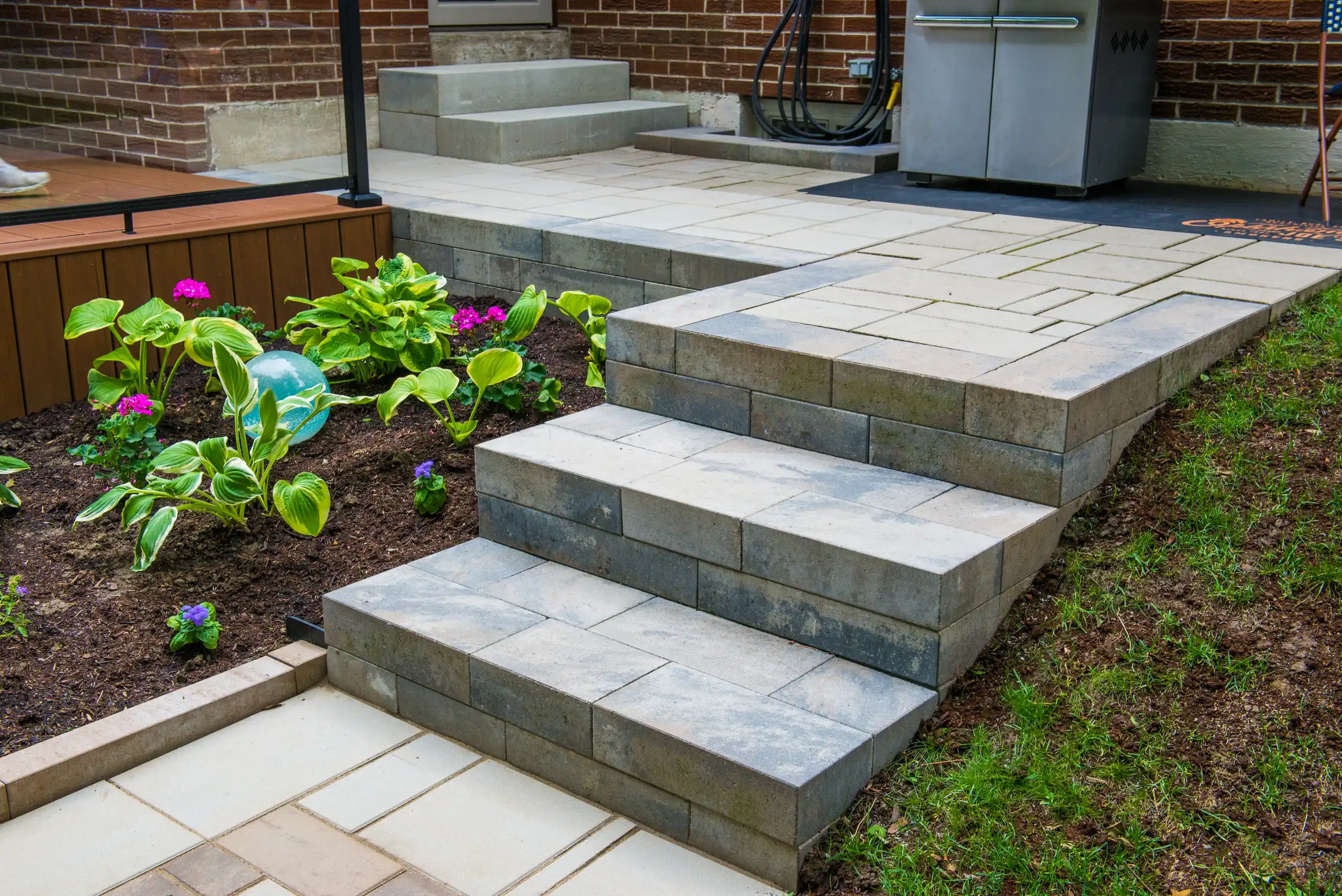 paver walkway garden bed composite deck