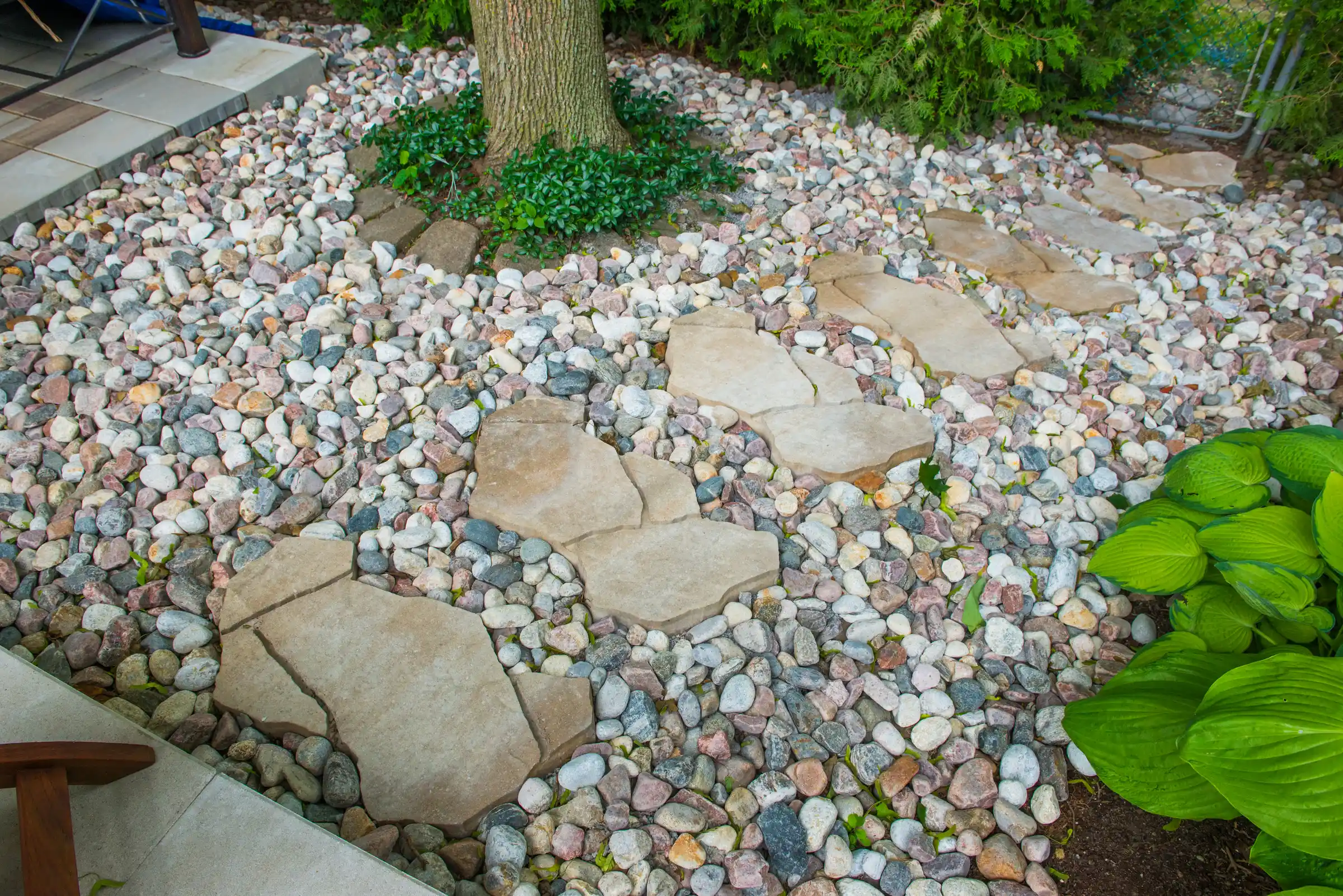 river rock landscaping stepping stone path