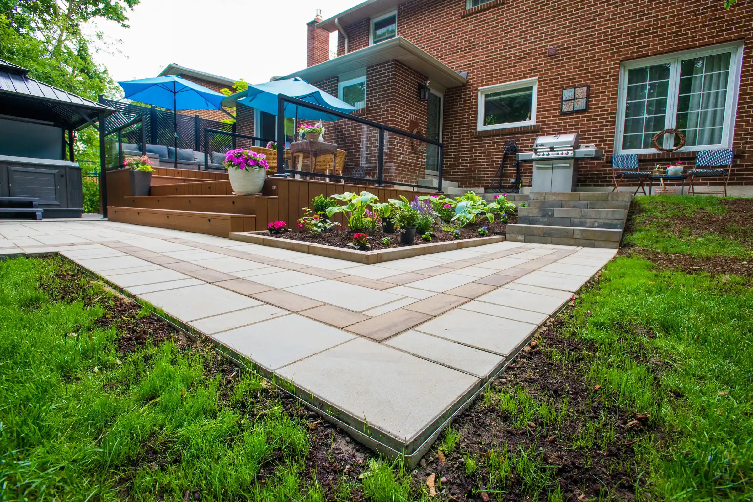 rock garden path with some plants and interlocking