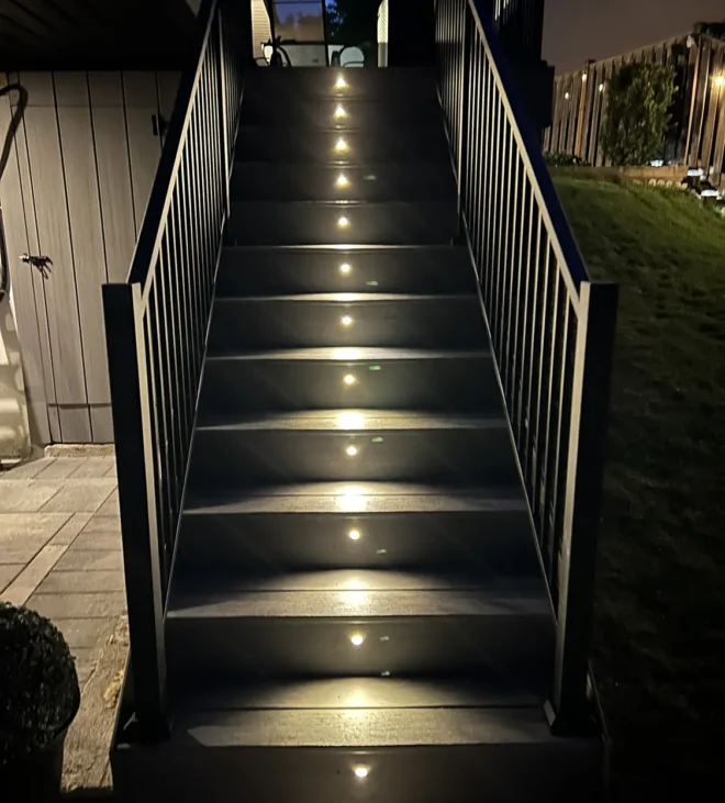 trex deck stairs with lighting