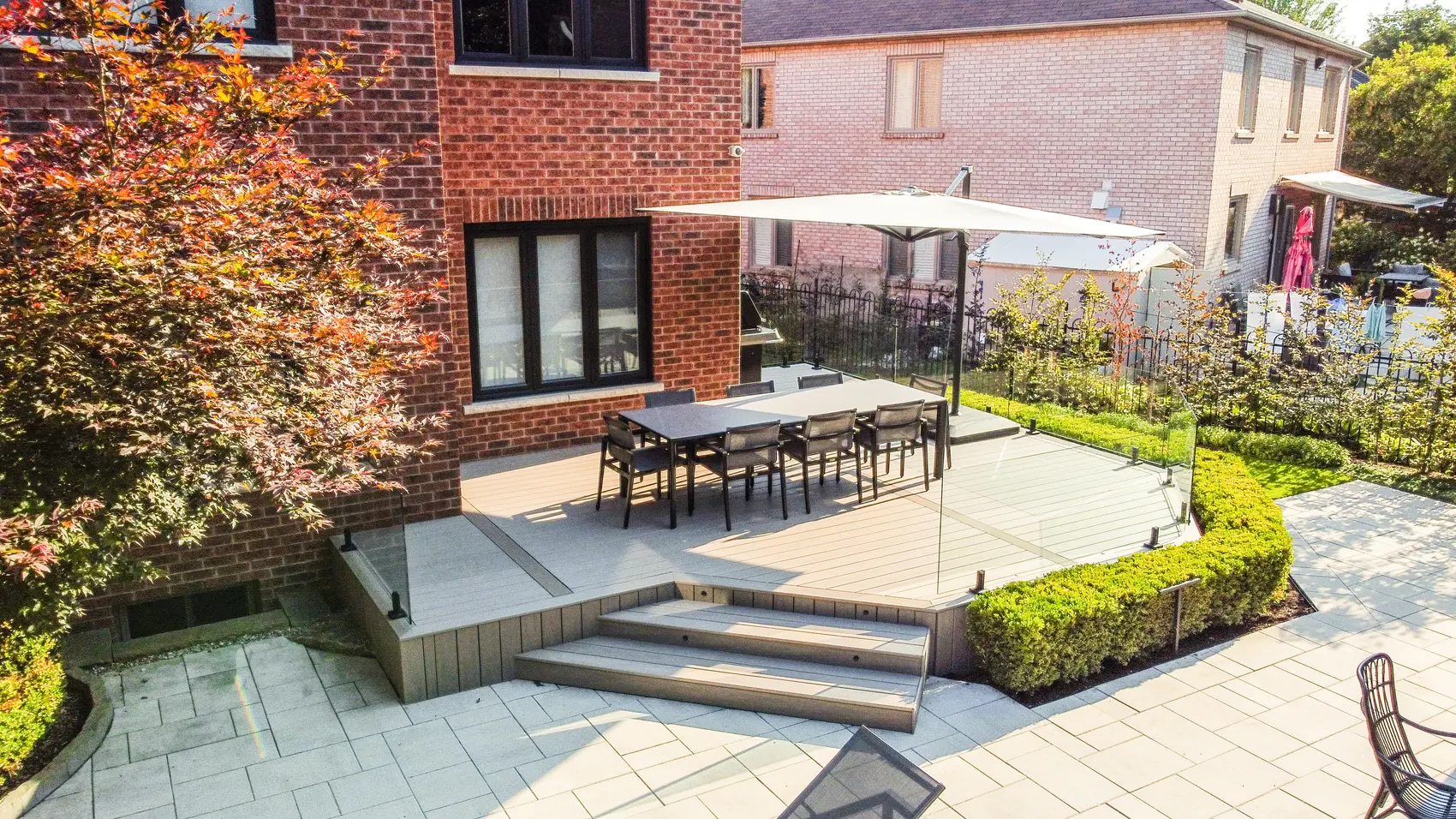 trex deck with glass railing